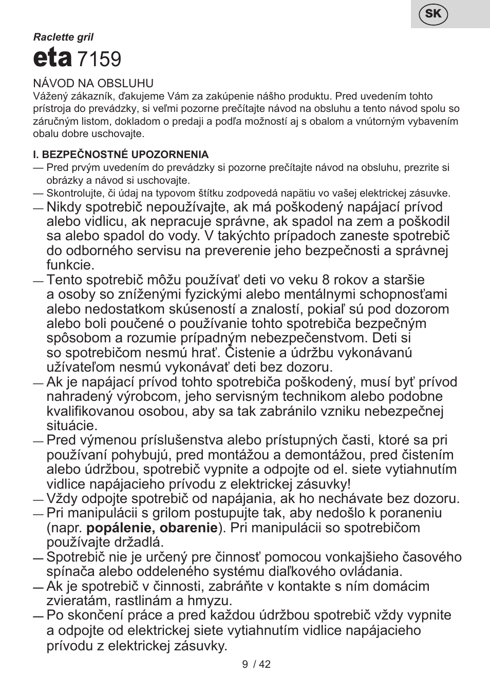 ETA Raclette User Manual | Page 9 / 44