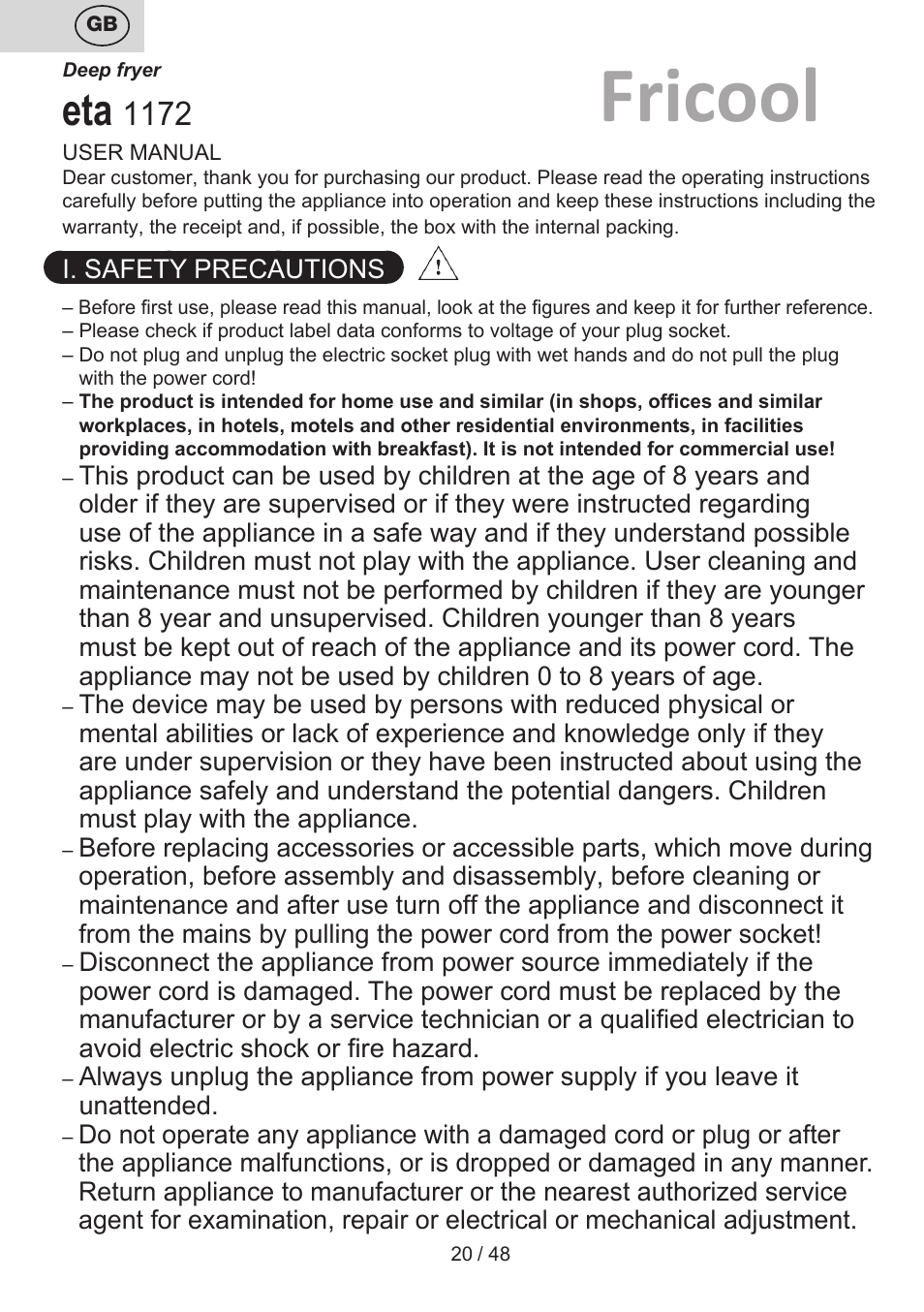 Fricool | ETA Fricool User Manual | Page 20 / 52