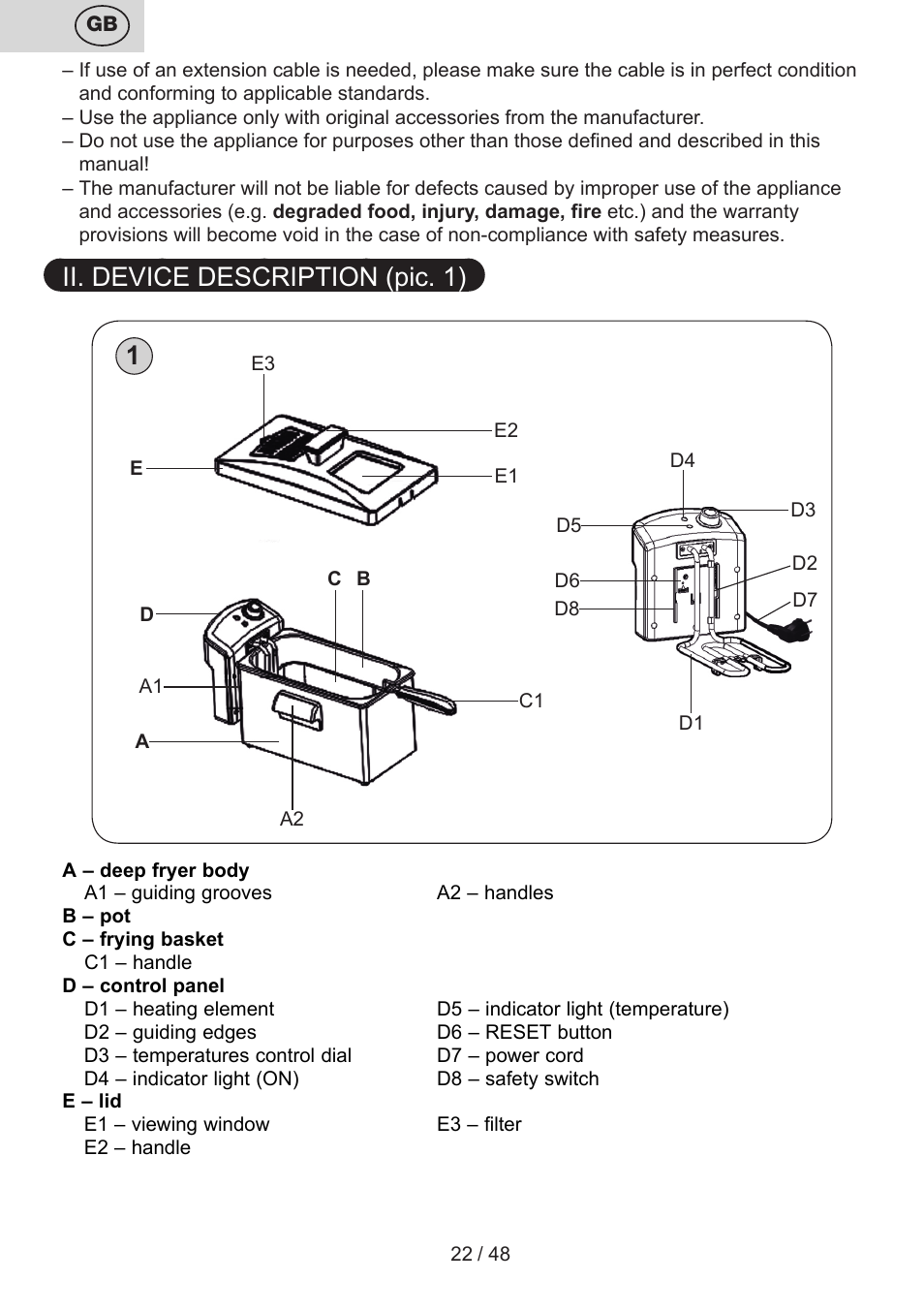 Ii. device description (pic. 1) 1 | ETA Fricool User Manual | Page 22 / 52