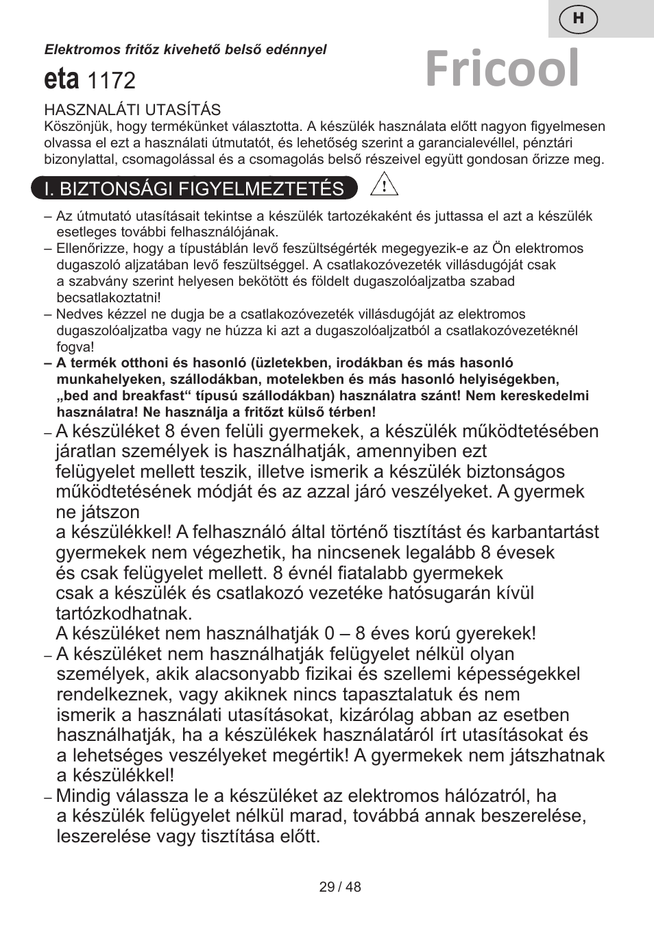 Fricool | ETA Fricool User Manual | Page 29 / 52