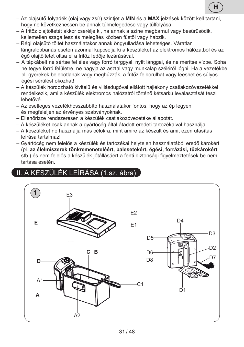 Ii. a készülék leírása (1.sz. ábra) 1 | ETA Fricool User Manual | Page 31 / 52