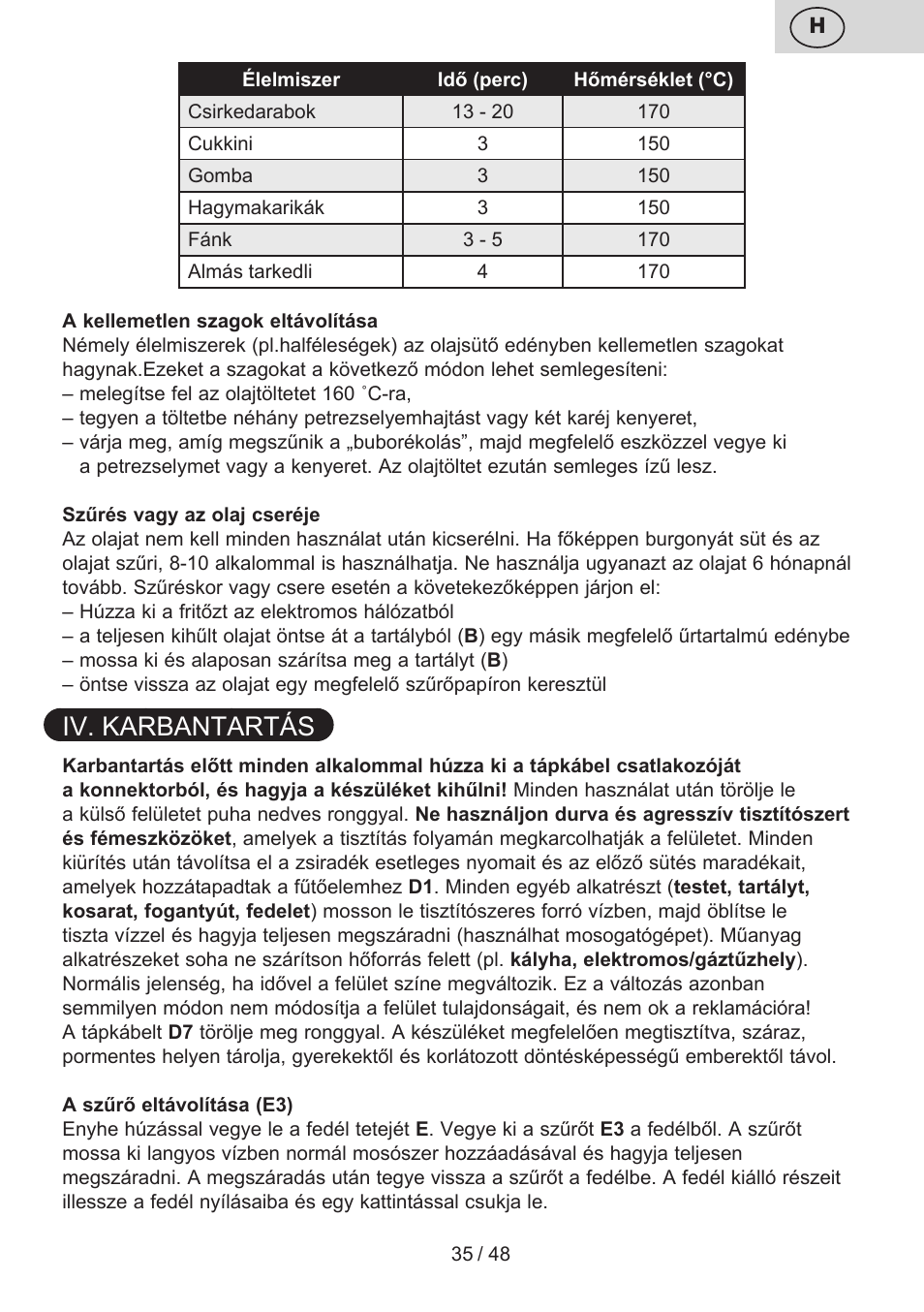 Iv. karbantartás | ETA Fricool User Manual | Page 35 / 52