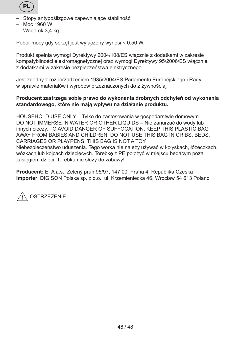 ETA Fricool User Manual | Page 48 / 52
