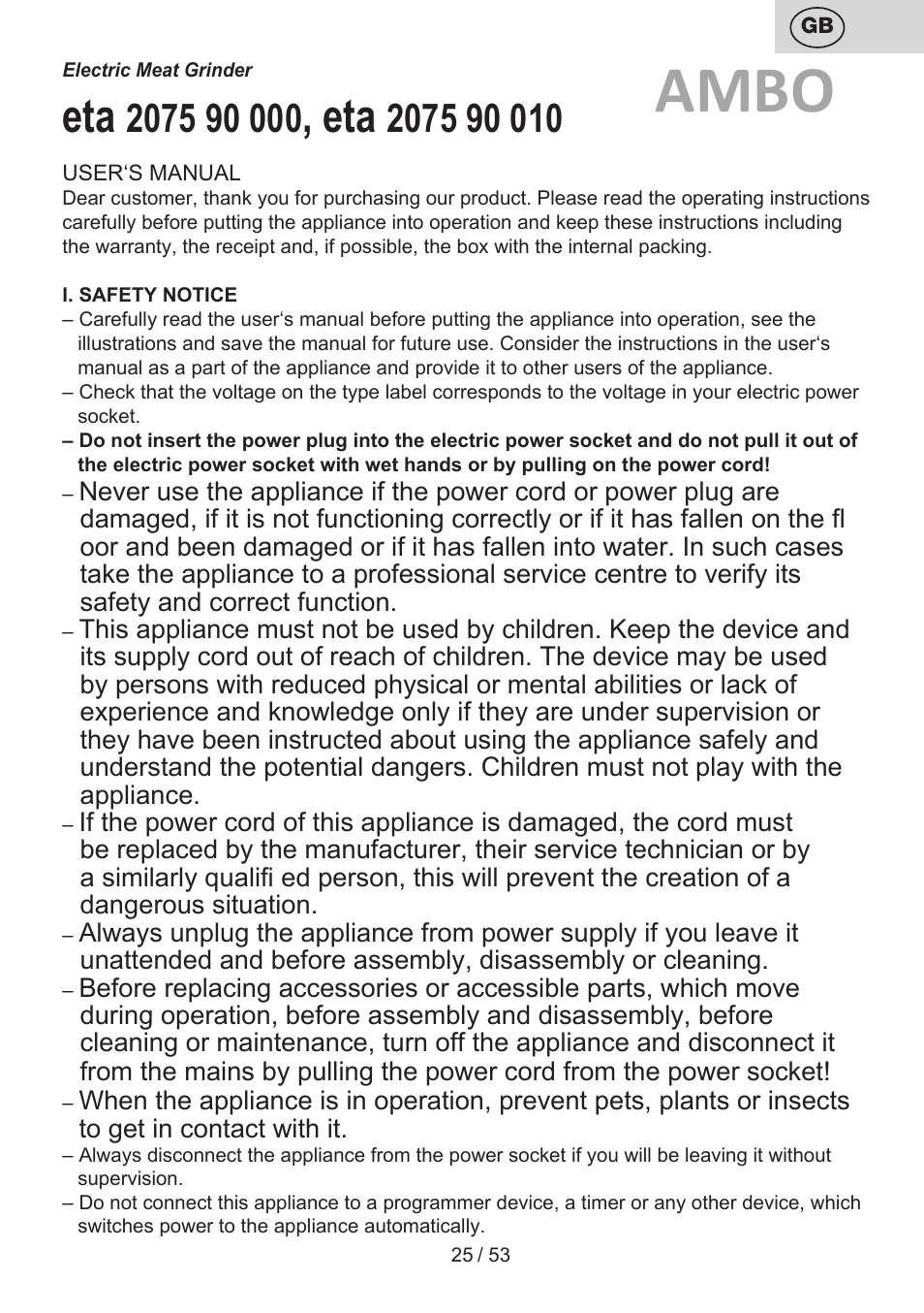 Ambo | ETA Ambo User Manual | Page 25 / 56