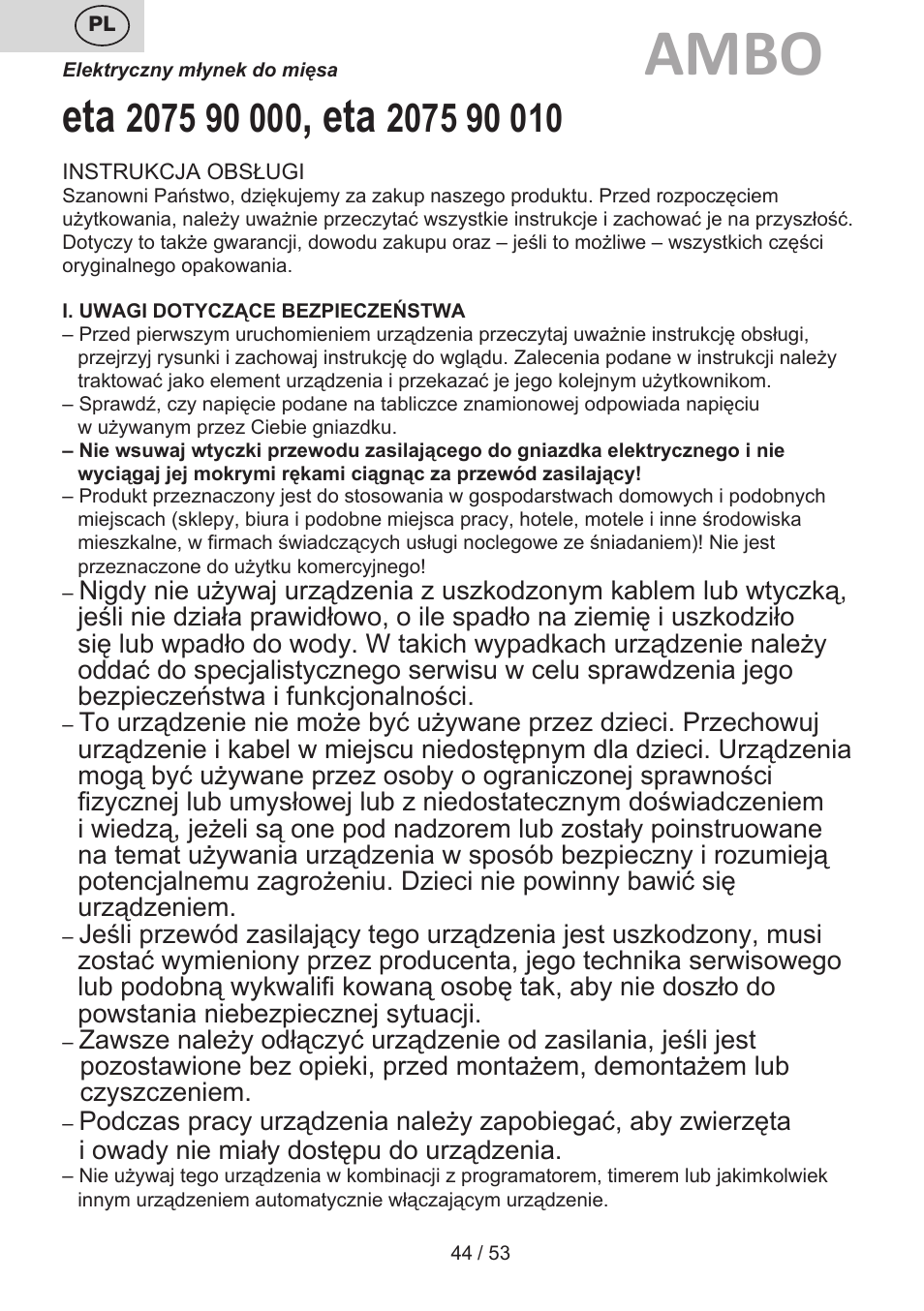Ambo | ETA Ambo User Manual | Page 44 / 56
