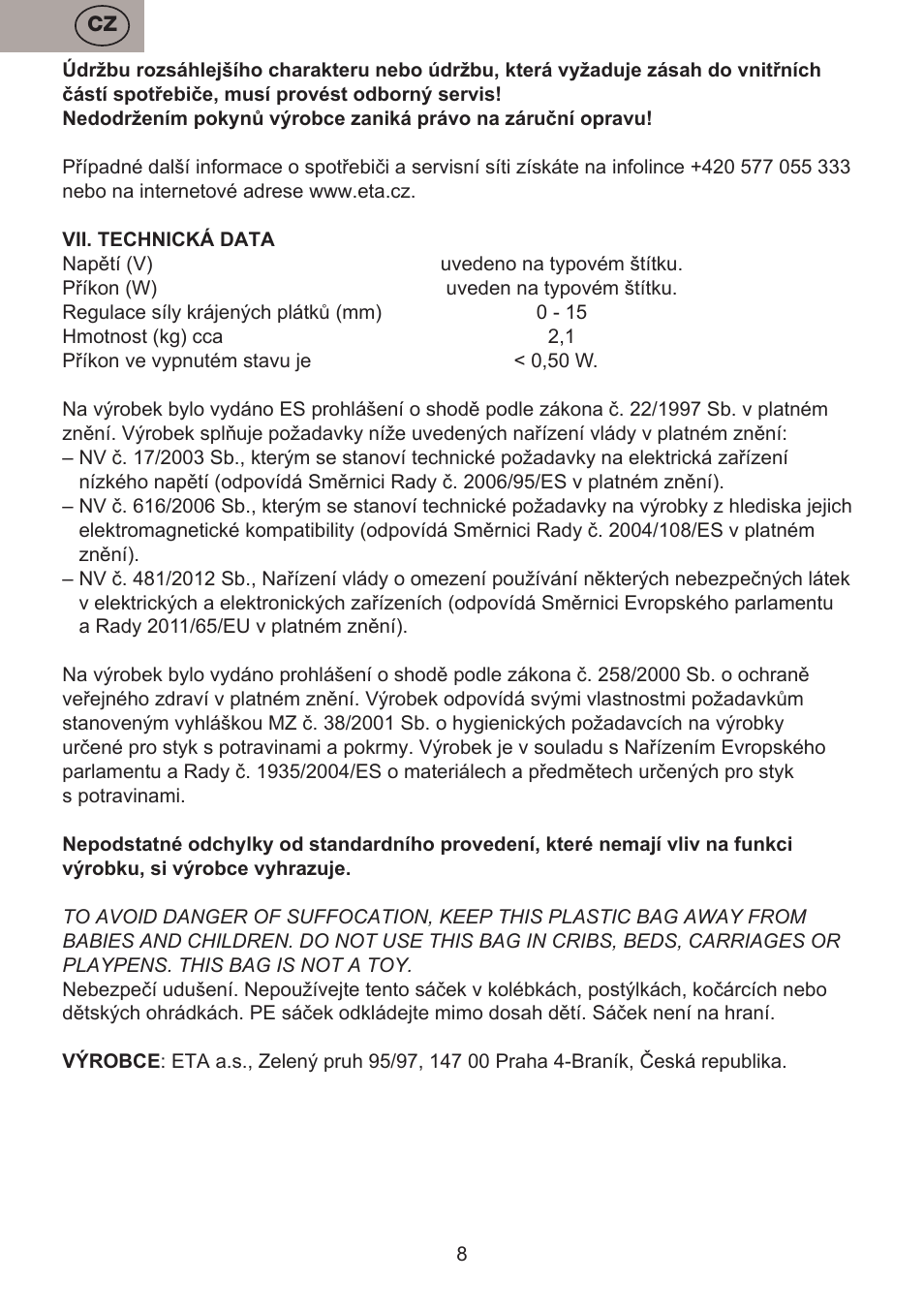 ETA Ultimo User Manual | Page 8 / 36