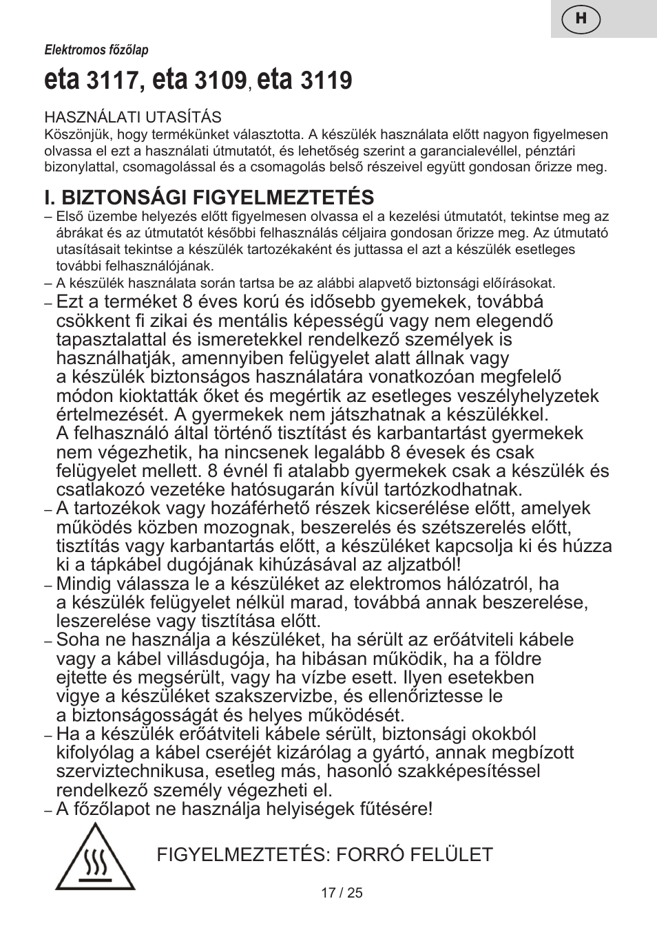 ETA Dvouplotýnkový vařič User Manual | Page 17 / 28