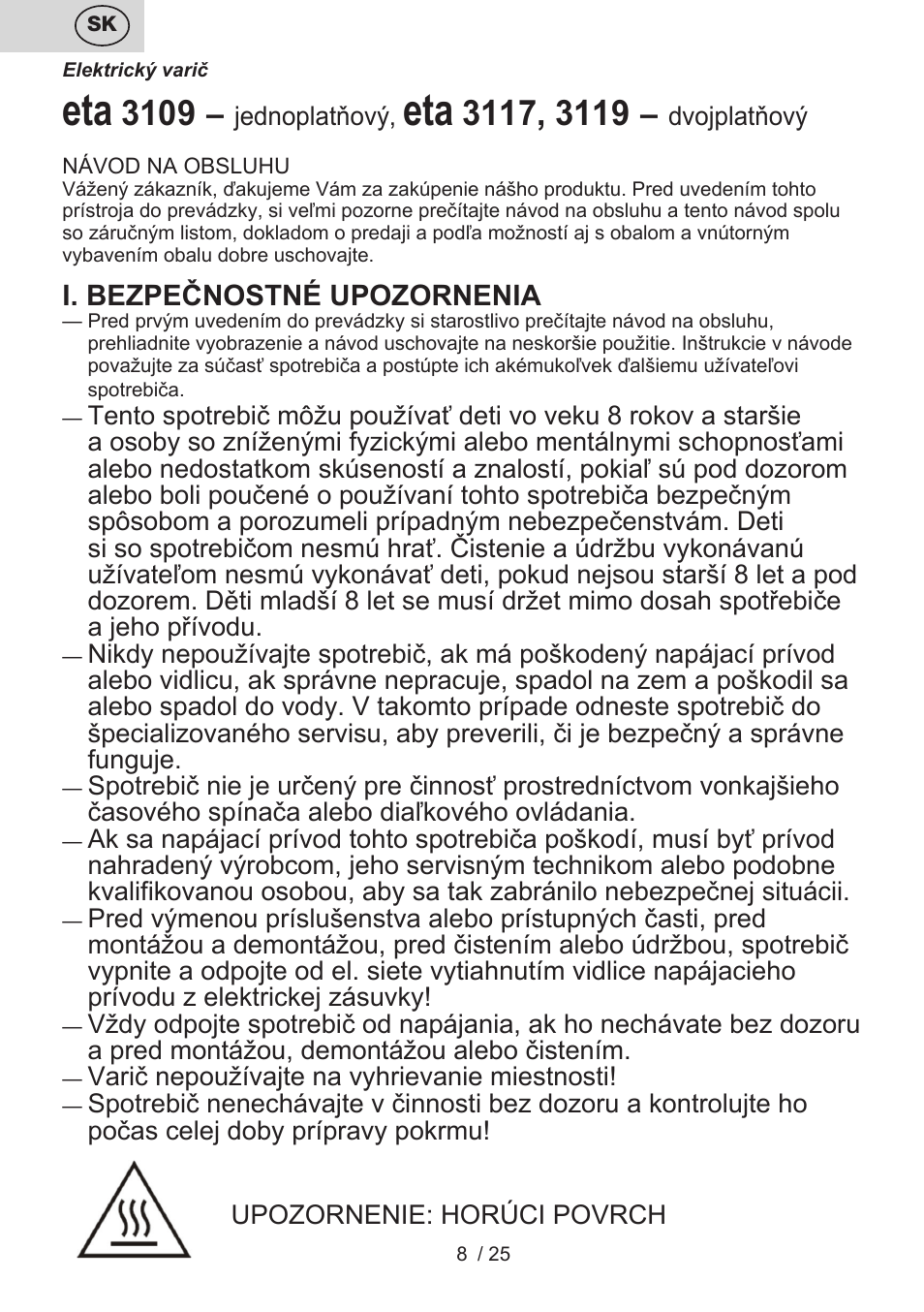 ETA Dvouplotýnkový vařič User Manual | Page 8 / 28