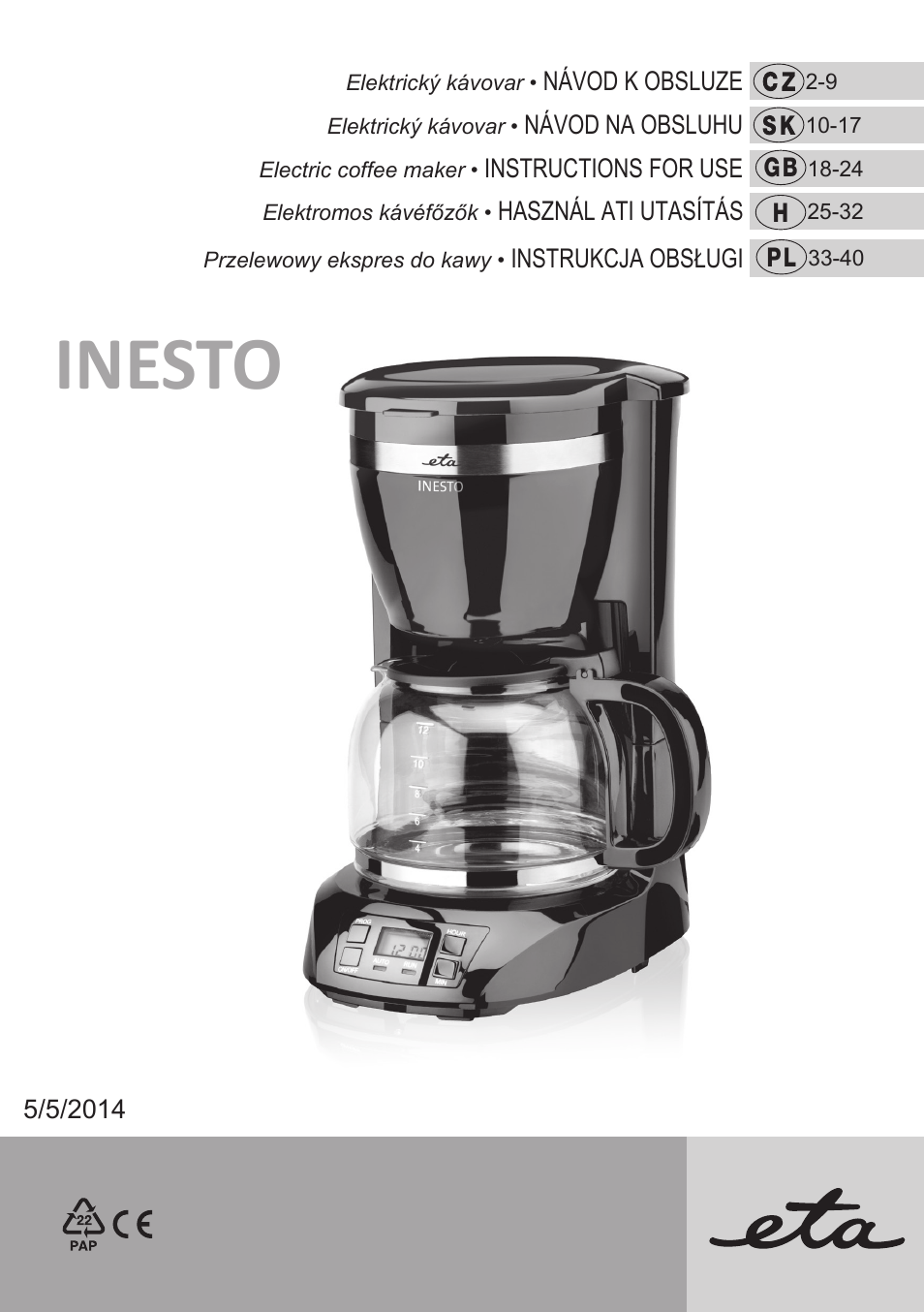 ETA Kávovar Inesto User Manual | 44 pages