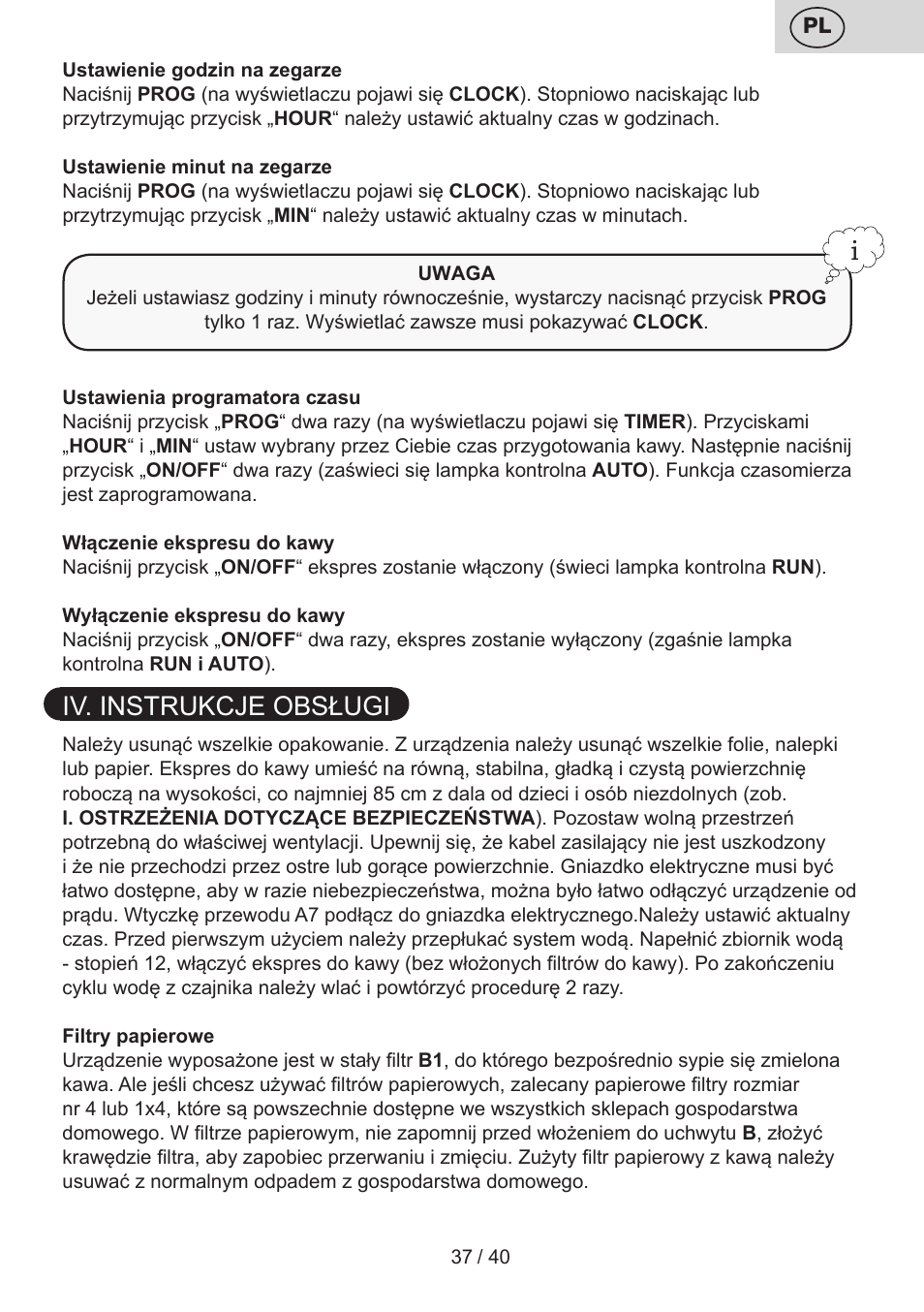 Iv. instrukcje obsługi | ETA Kávovar Inesto User Manual | Page 37 / 44