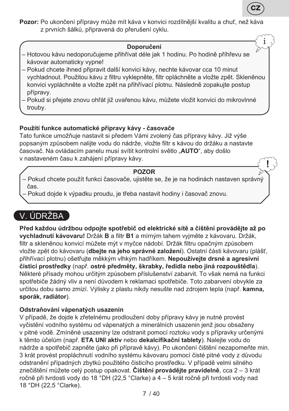 V. údržba | ETA Kávovar Inesto User Manual | Page 7 / 44