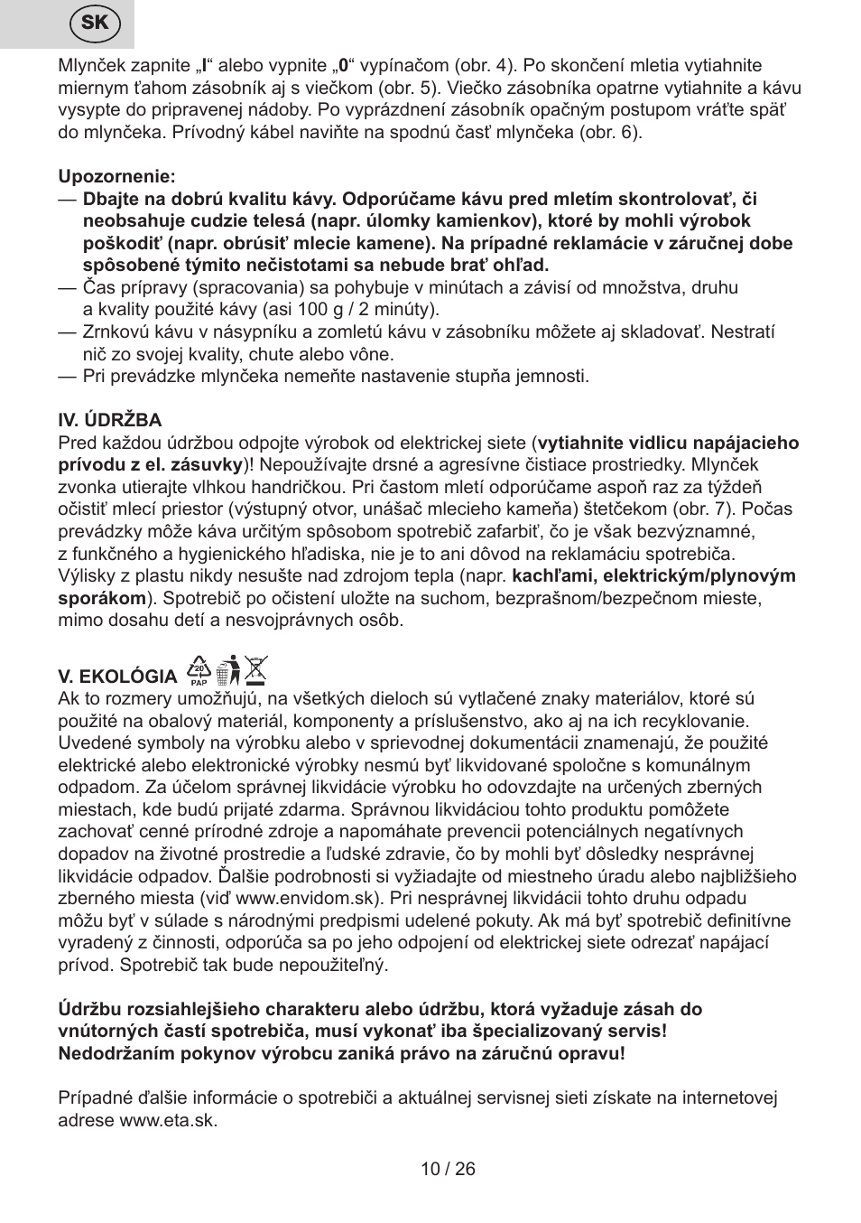 ETA Mlýnek na kávu User Manual | Page 10 / 28