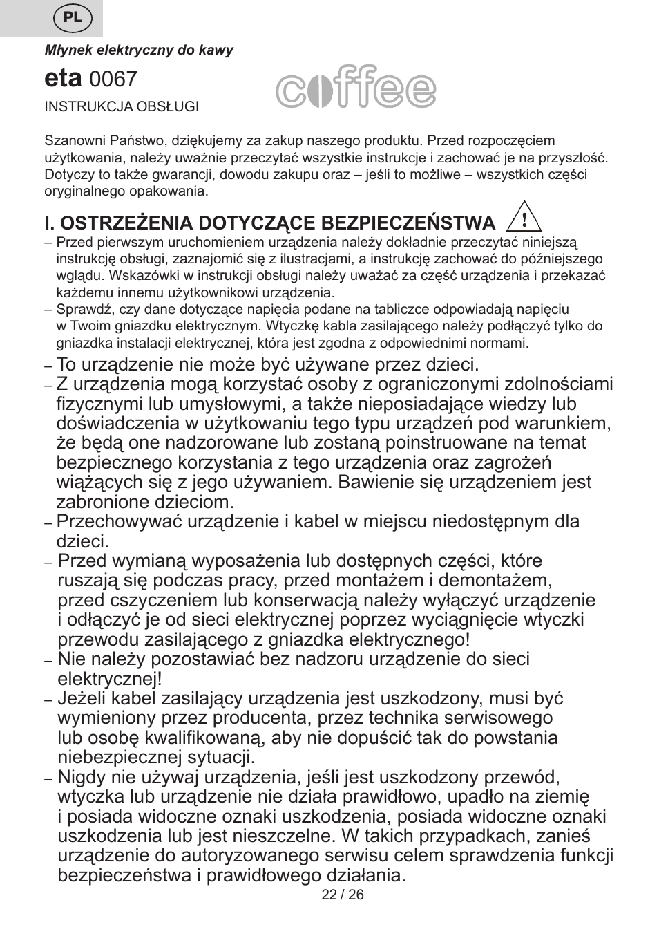 ETA Mlýnek na kávu User Manual | Page 22 / 28