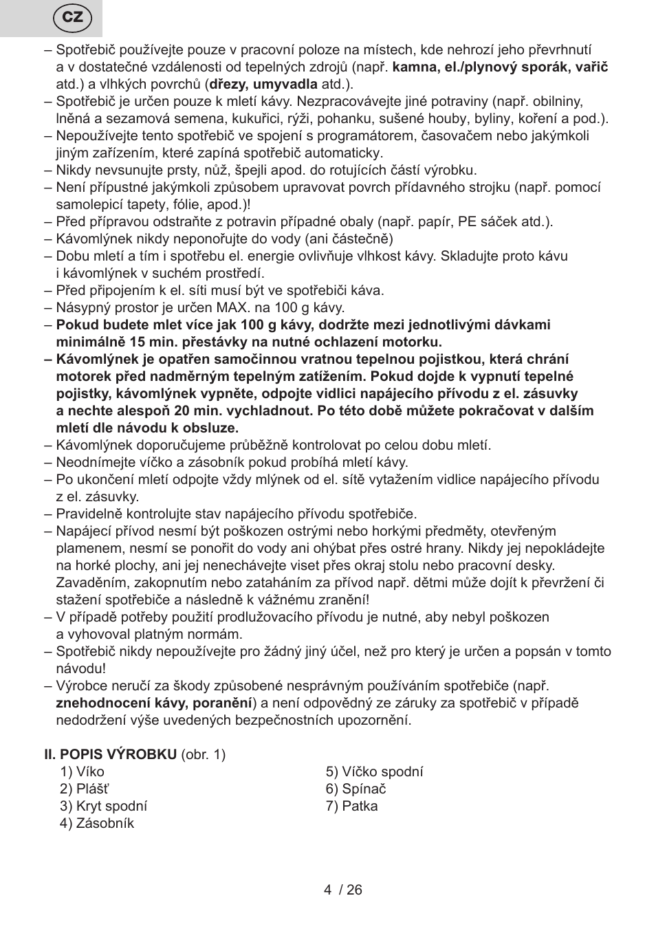 ETA Mlýnek na kávu User Manual | Page 4 / 28