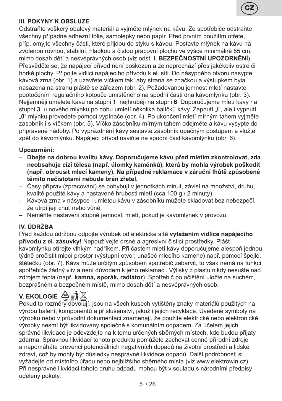 ETA Mlýnek na kávu User Manual | Page 5 / 28