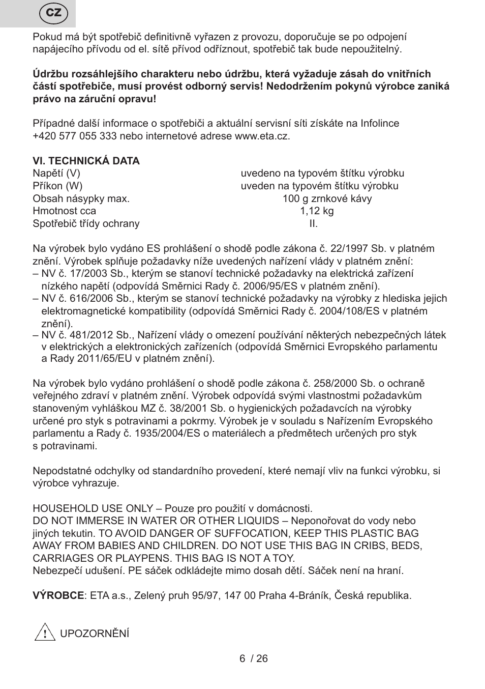 ETA Mlýnek na kávu User Manual | Page 6 / 28