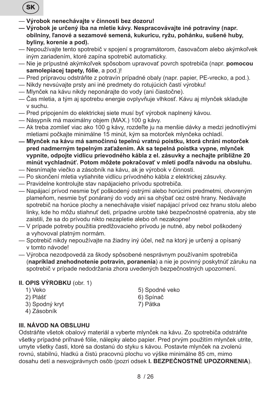 ETA Mlýnek na kávu User Manual | Page 8 / 28