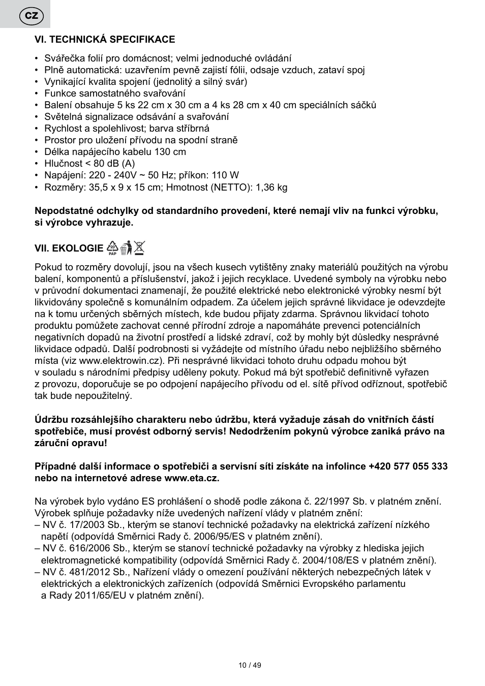 ETA Svářečka fólií Freshie User Manual | Page 10 / 52