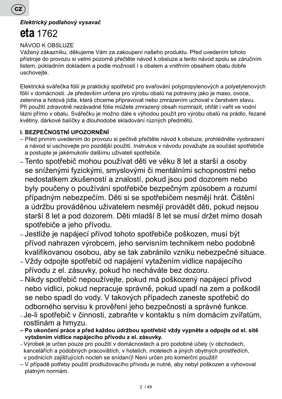 ETA Svářečka fólií Freshie User Manual | Page 2 / 52