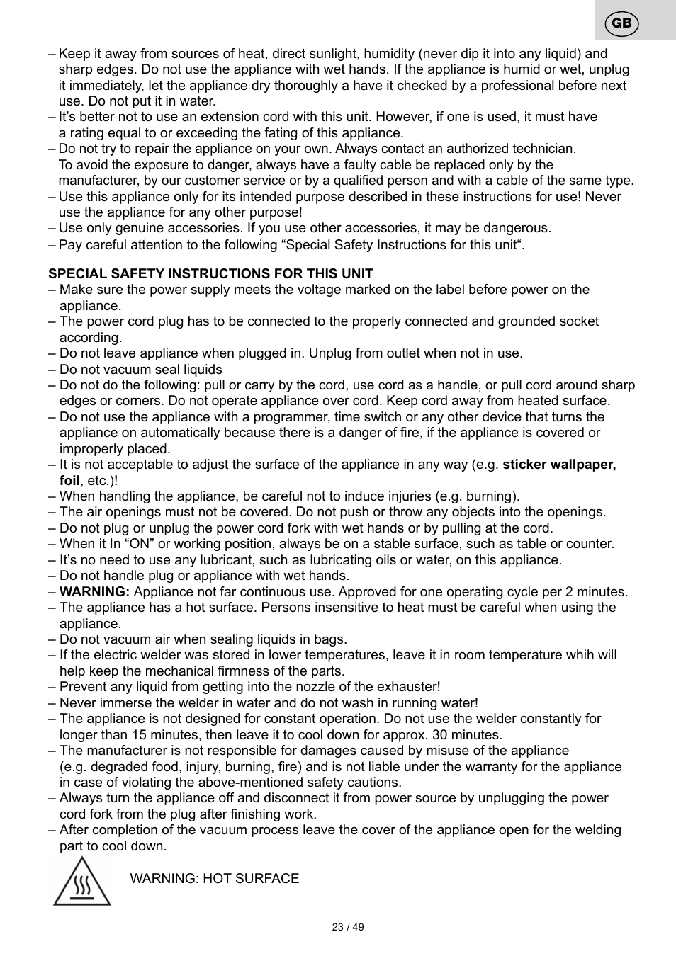 ETA Svářečka fólií Freshie User Manual | Page 23 / 52