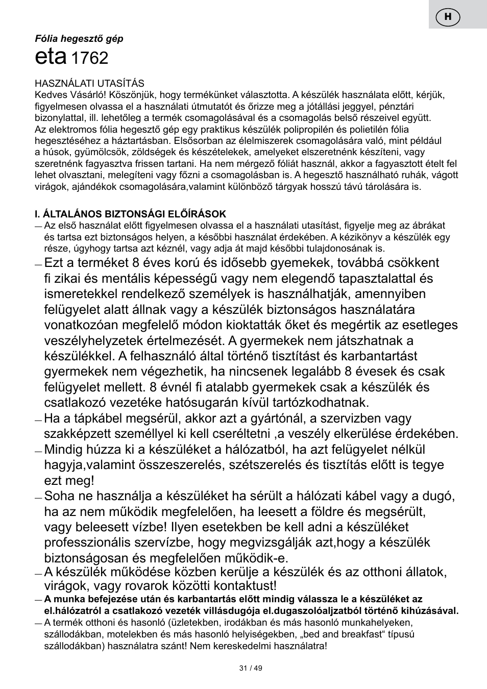 ETA Svářečka fólií Freshie User Manual | Page 31 / 52