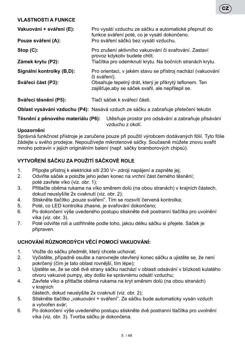 ETA Svářečka fólií Freshie User Manual | Page 5 / 52