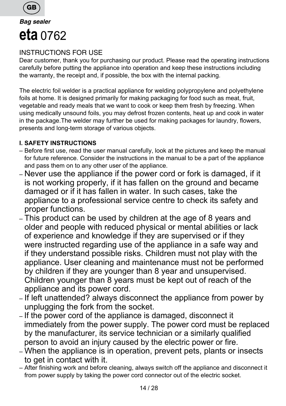 ETA Svářečka fólií Electronic User Manual | Page 14 / 32
