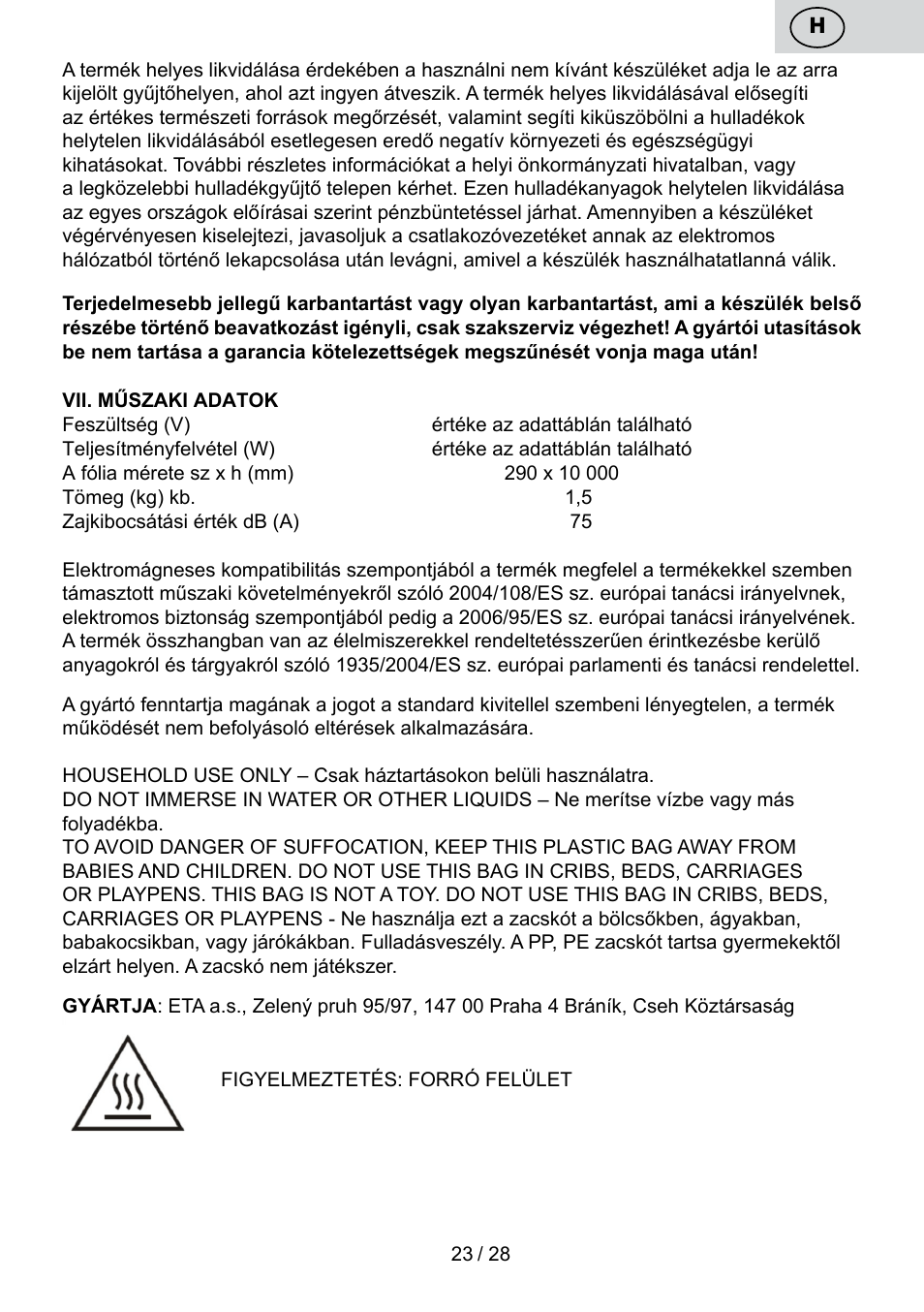 ETA Svářečka fólií Electronic User Manual | Page 23 / 32