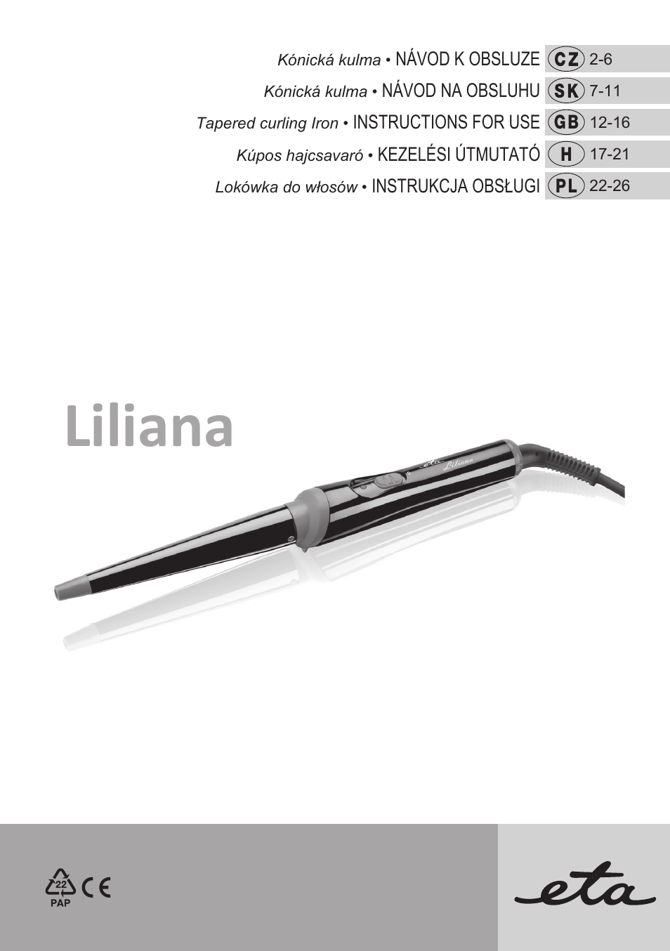 ETA Liliana Klešťová kulma User Manual | 28 pages