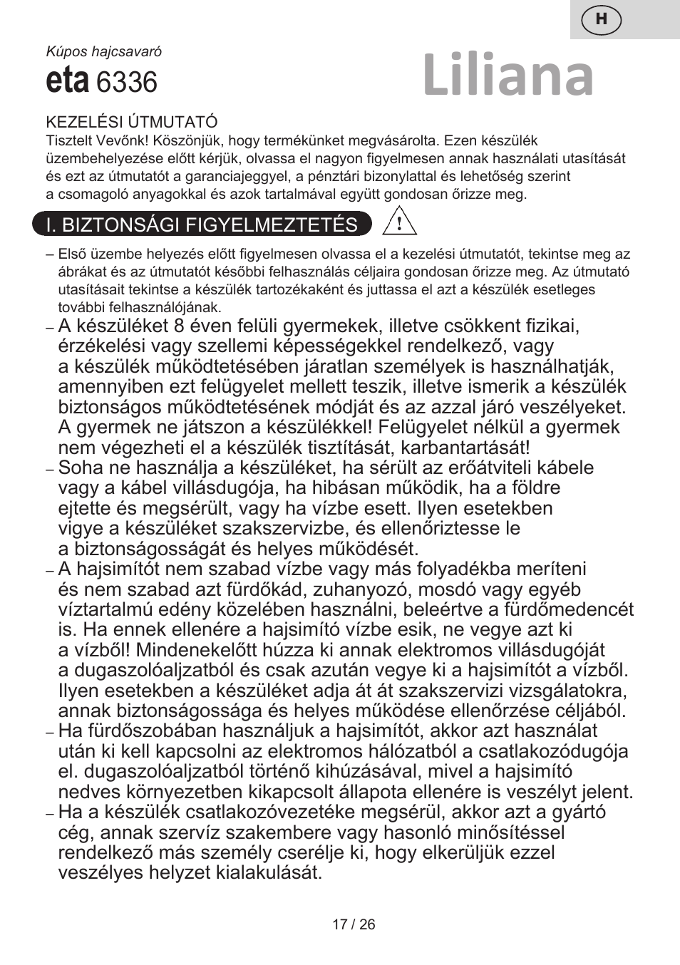 Liliana | ETA Liliana Klešťová kulma User Manual | Page 17 / 28