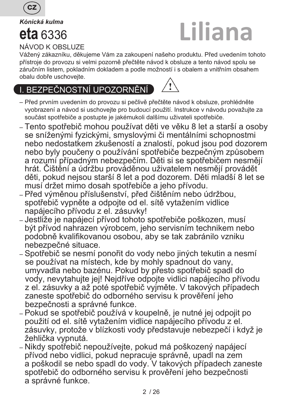 Liliana | ETA Liliana Klešťová kulma User Manual | Page 2 / 28