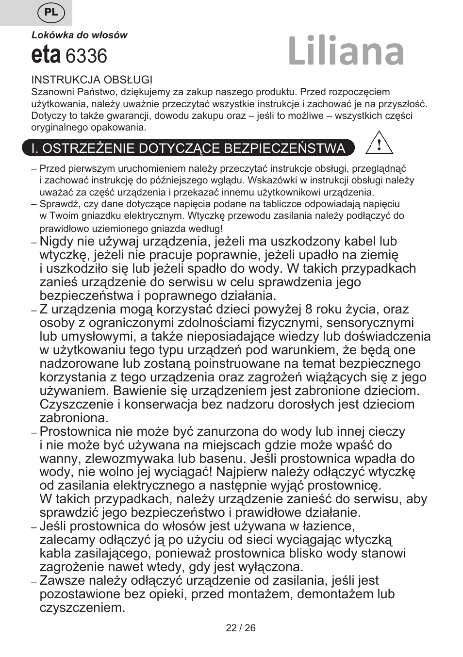 Liliana | ETA Liliana Klešťová kulma User Manual | Page 22 / 28