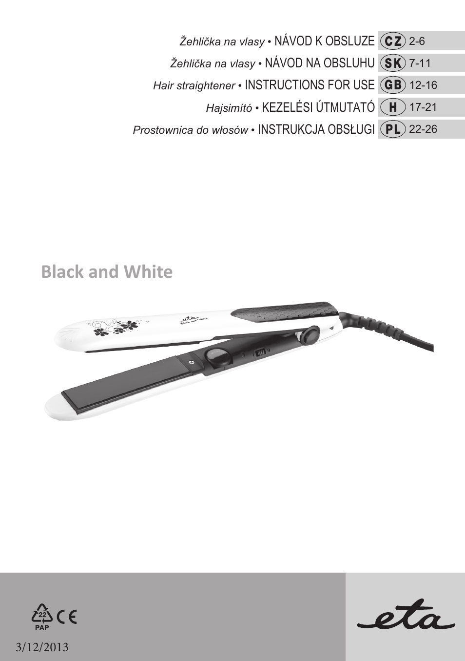 ETA Žehlička na vlasy 4336 User Manual | 28 pages