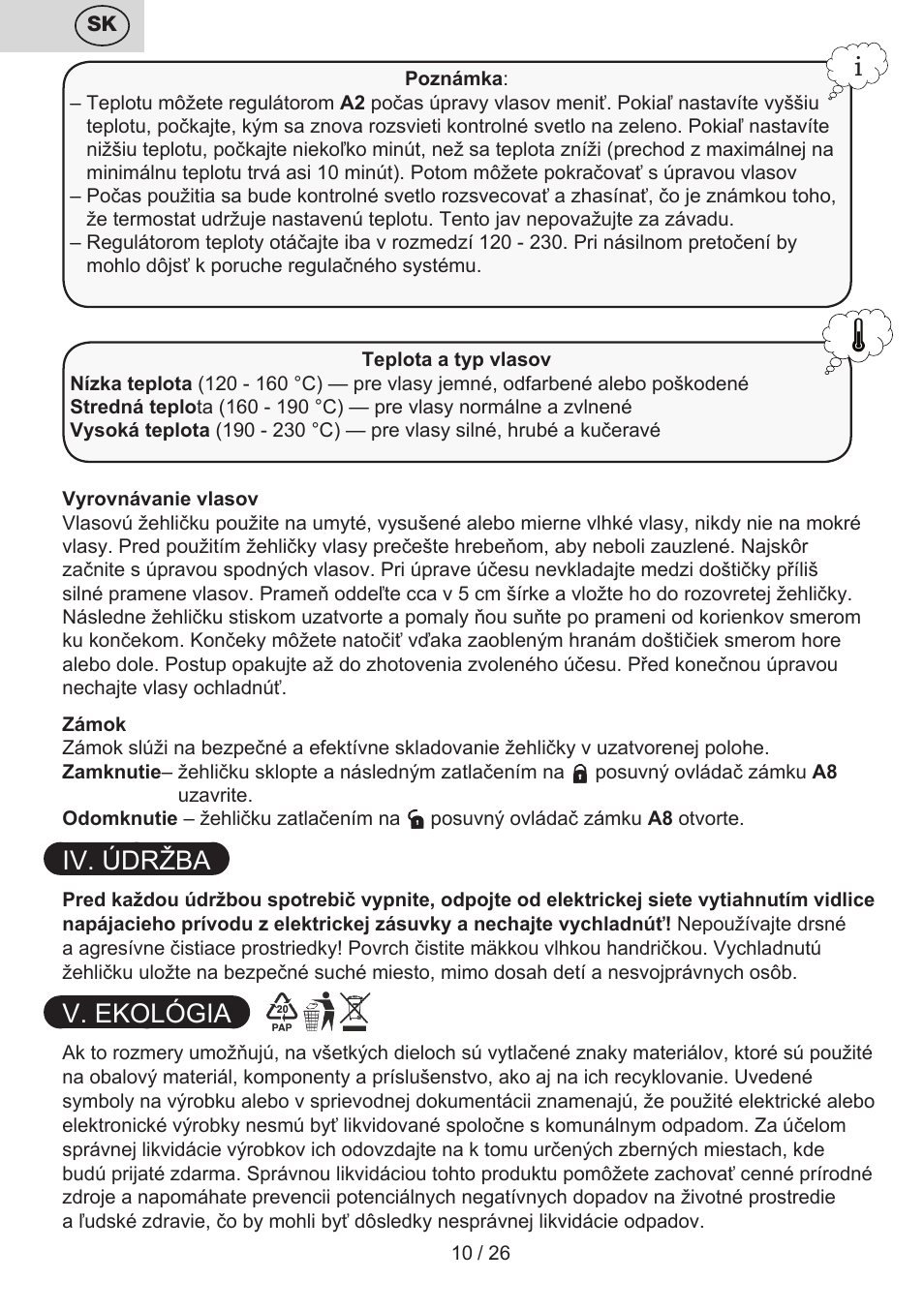 Iv. údržba, V. ekológia | ETA Žehlička na vlasy 4336 User Manual | Page 10 / 28