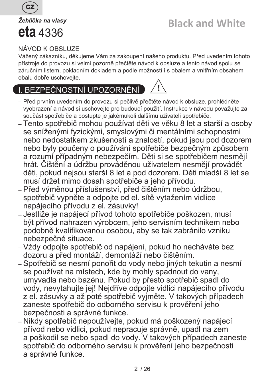 Black and white | ETA Žehlička na vlasy 4336 User Manual | Page 2 / 28