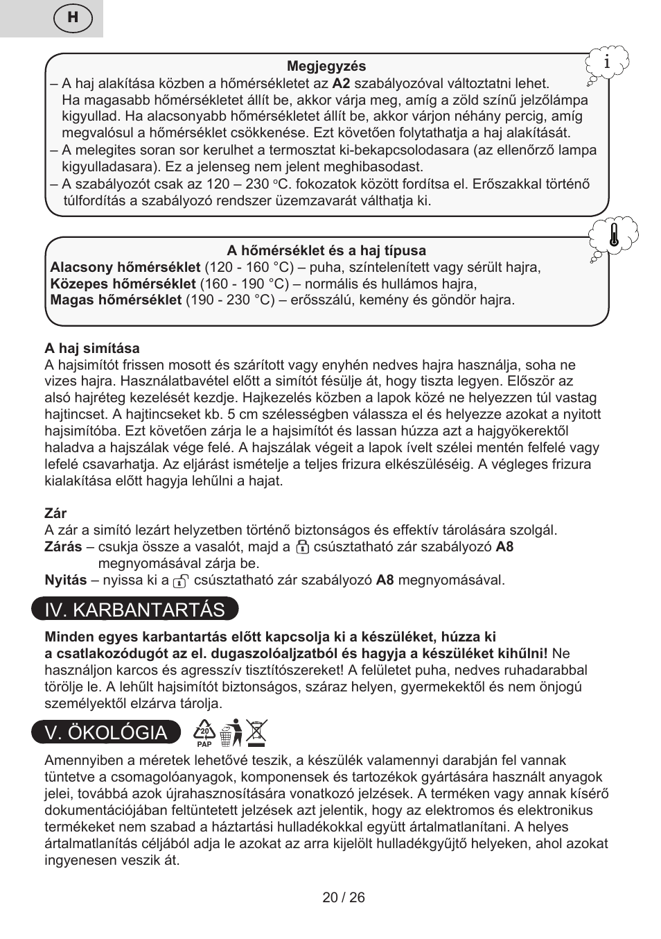 Iv. karbantartás, V. ökológia | ETA Žehlička na vlasy 4336 User Manual | Page 20 / 28