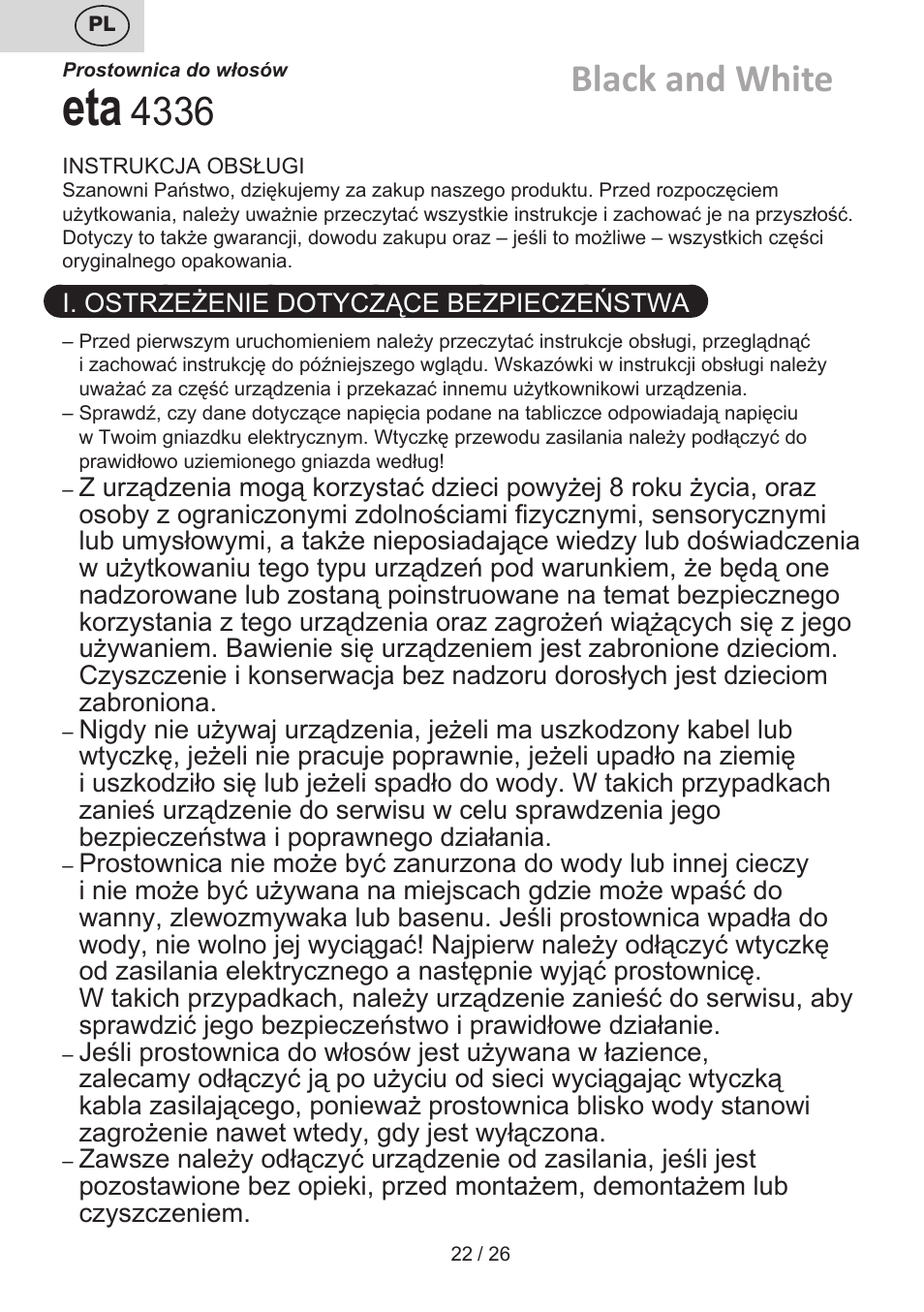 Black and white | ETA Žehlička na vlasy 4336 User Manual | Page 22 / 28