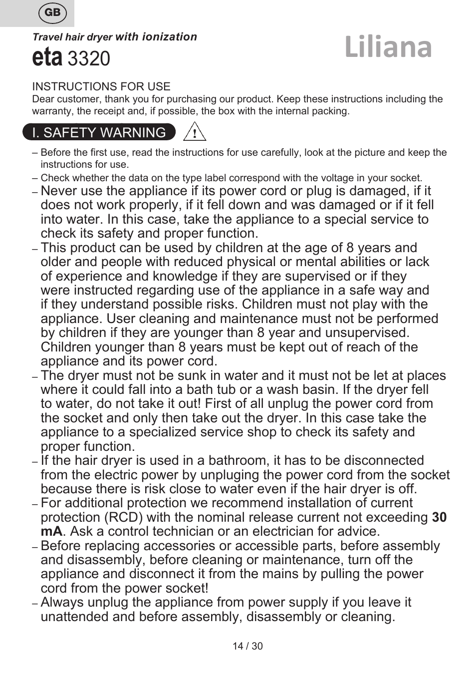 Liliana | ETA Liliana User Manual | Page 14 / 32