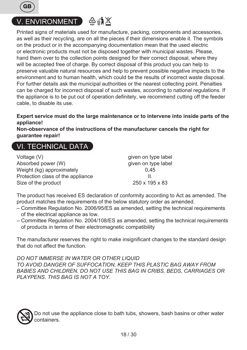V. environment, Vi. technical data | ETA Liliana User Manual | Page 18 / 32