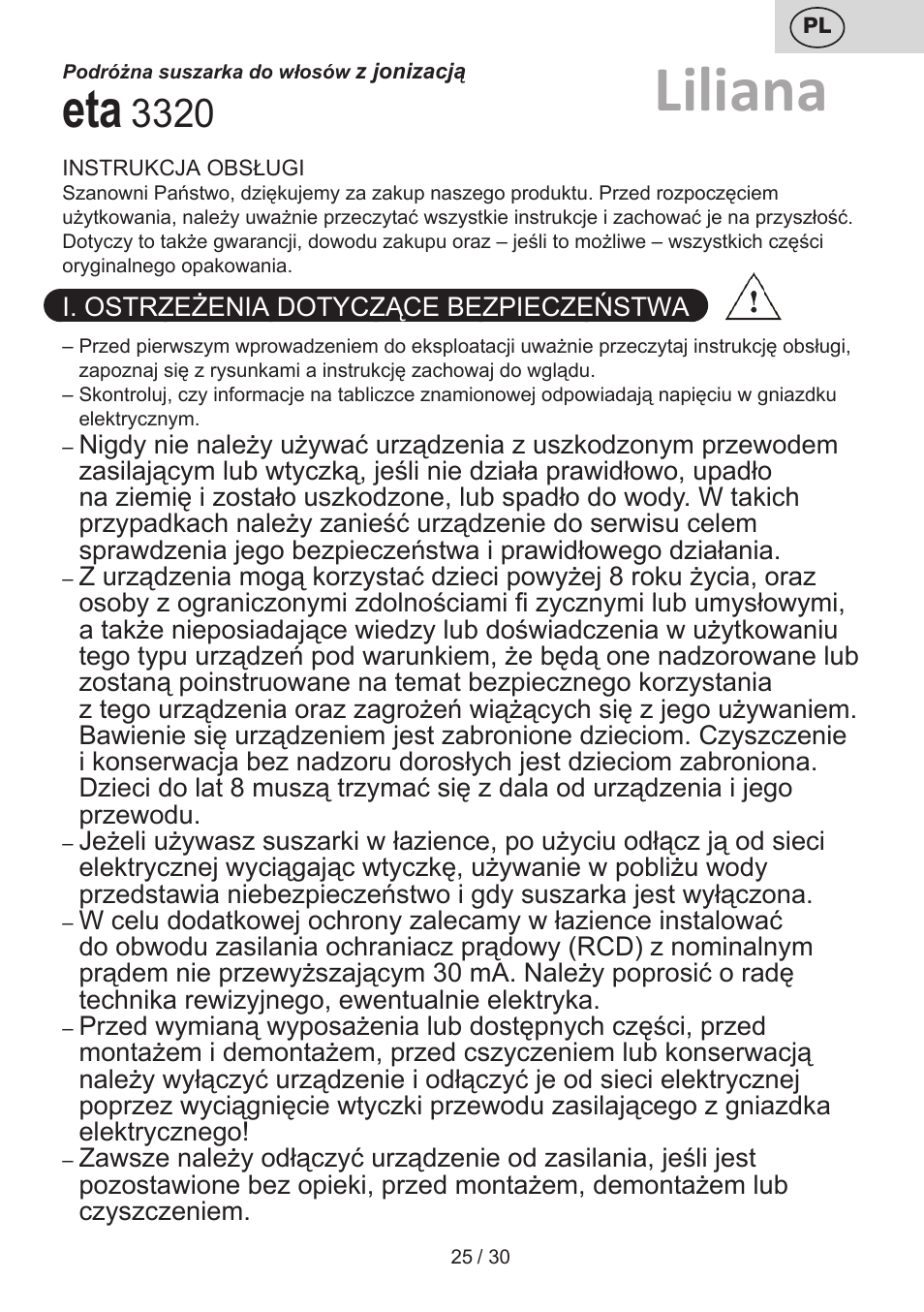 Liliana | ETA Liliana User Manual | Page 25 / 32