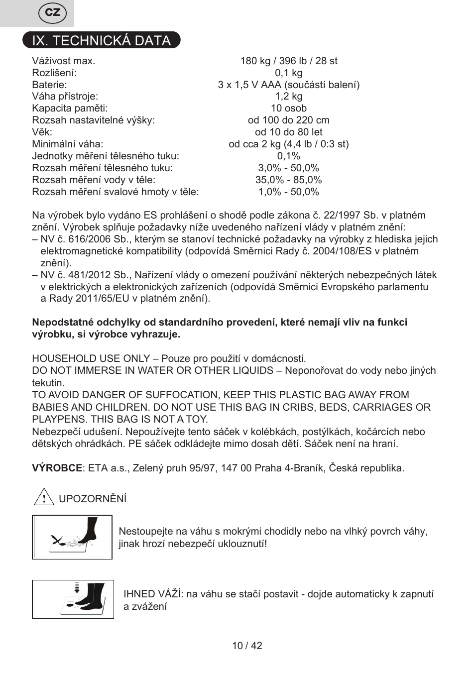Ix. technická data | ETA Kate User Manual | Page 10 / 44
