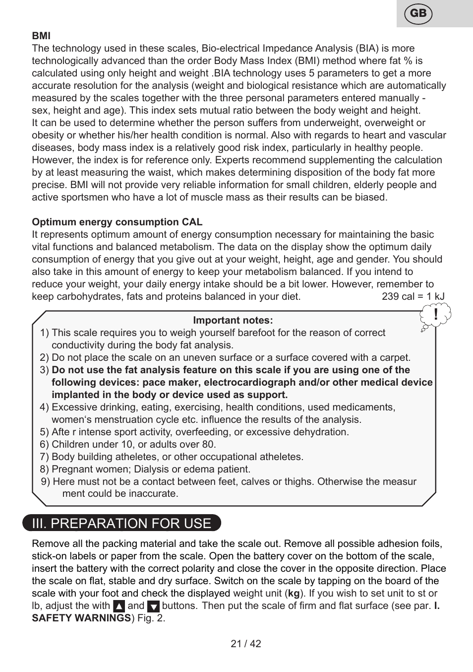 Iii. preparation for use | ETA Kate User Manual | Page 21 / 44