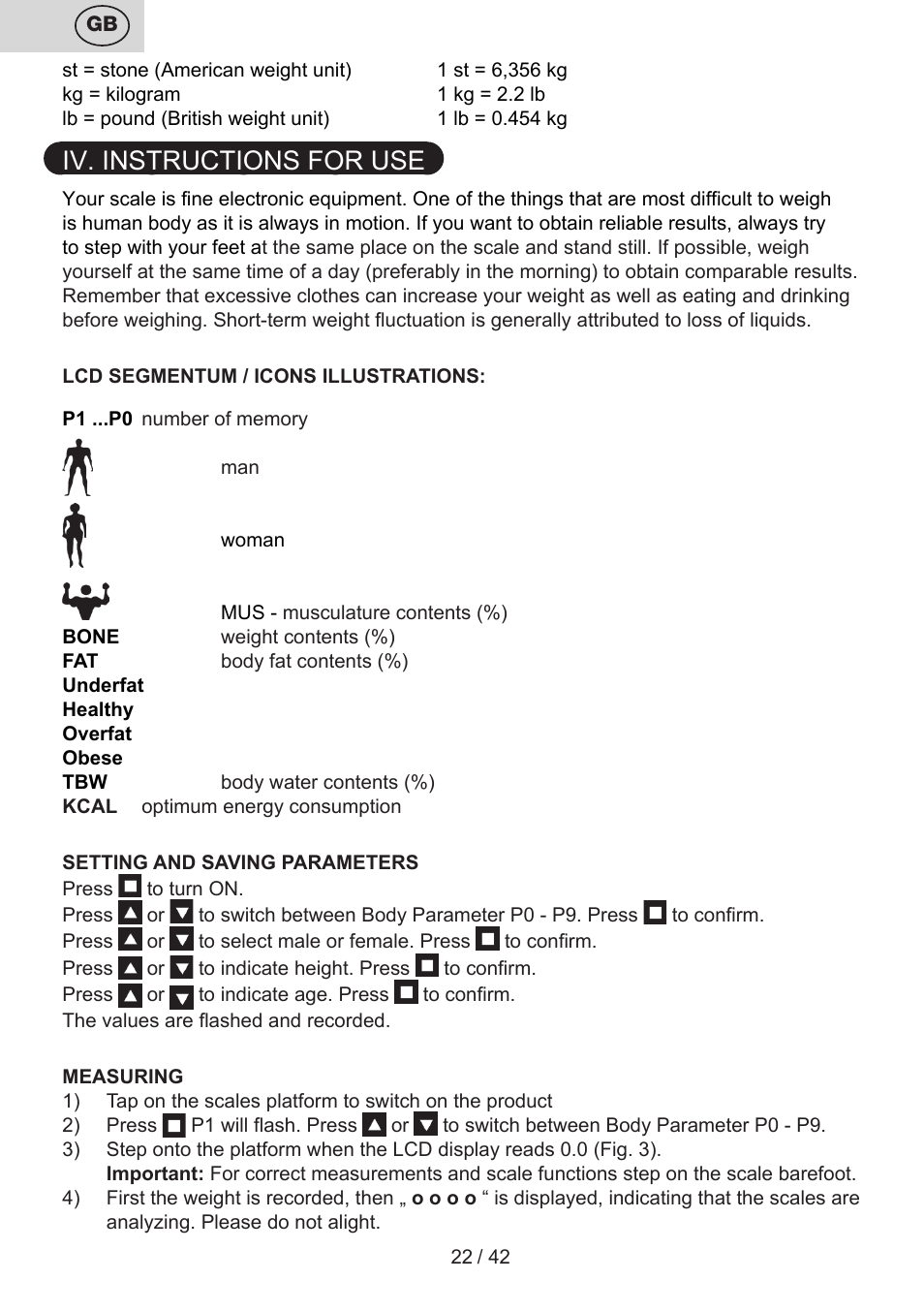 Iv. instructions for use | ETA Kate User Manual | Page 22 / 44