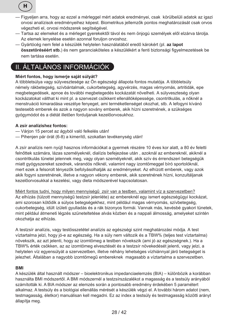 Ii. általános információk | ETA Kate User Manual | Page 28 / 44