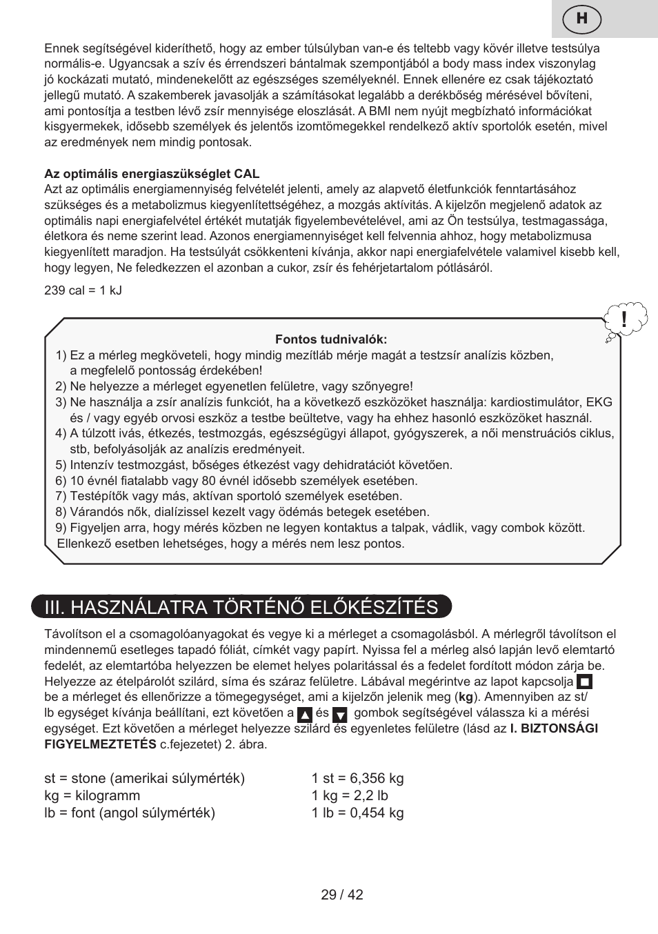 Iii. használatra történő előkészítés | ETA Kate User Manual | Page 29 / 44