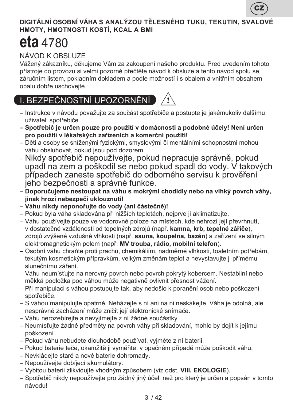 I. bezpečnostní upozornění | ETA Kate User Manual | Page 3 / 44