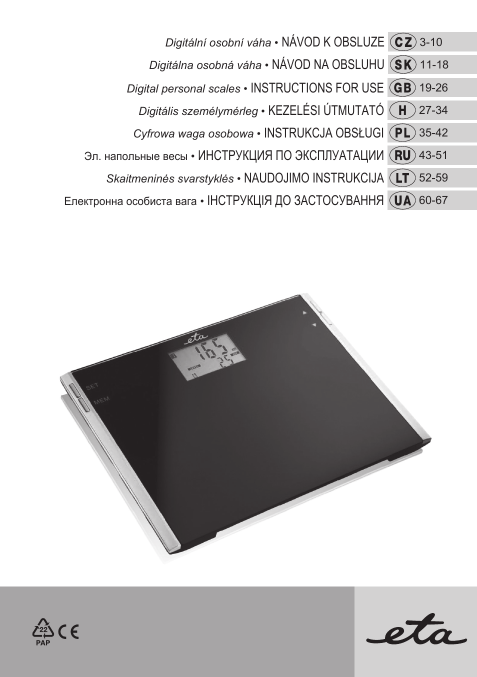 ETA Digitální osobní váha 7775 User Manual | 72 pages