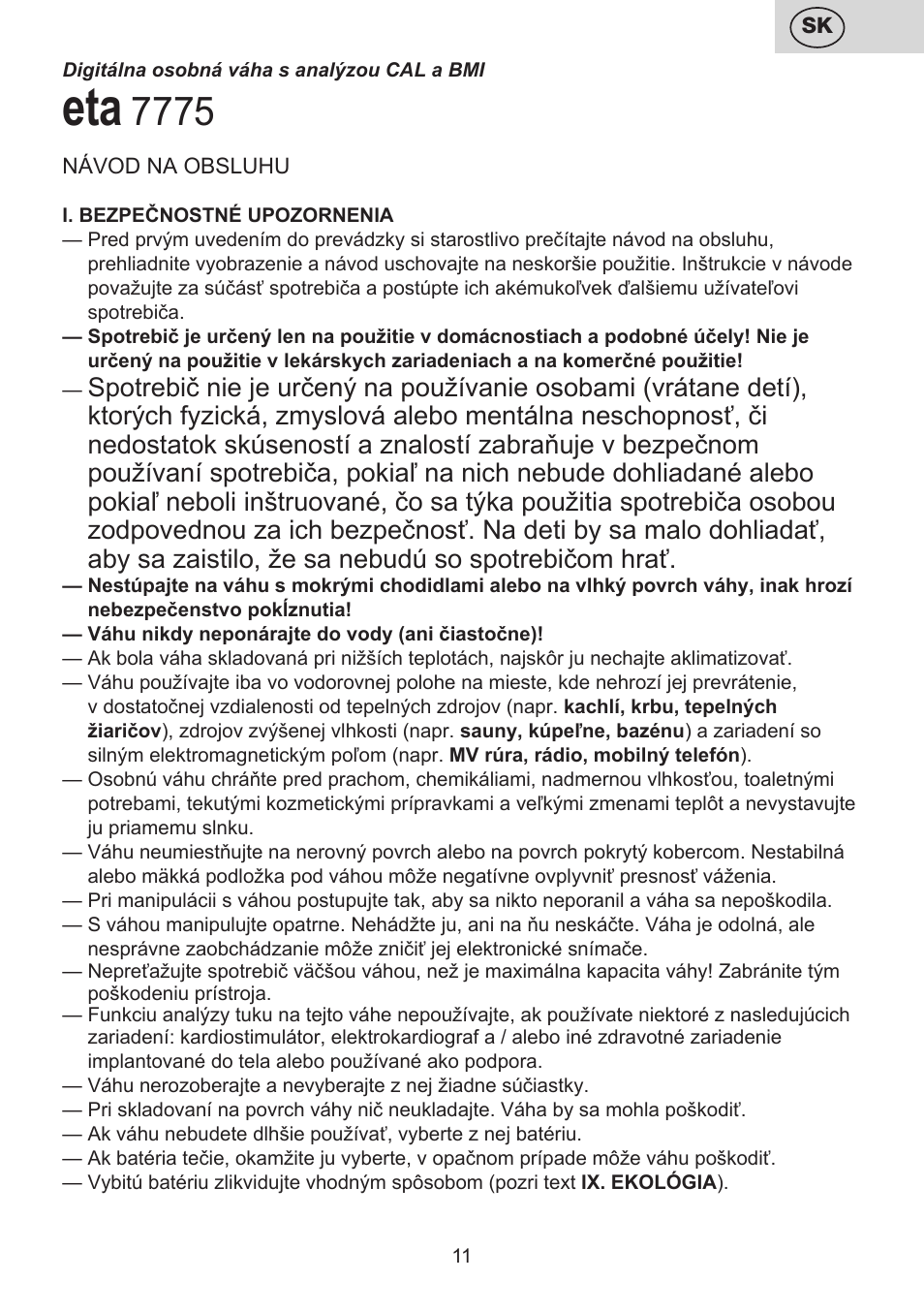 ETA Digitální osobní váha 7775 User Manual | Page 11 / 72