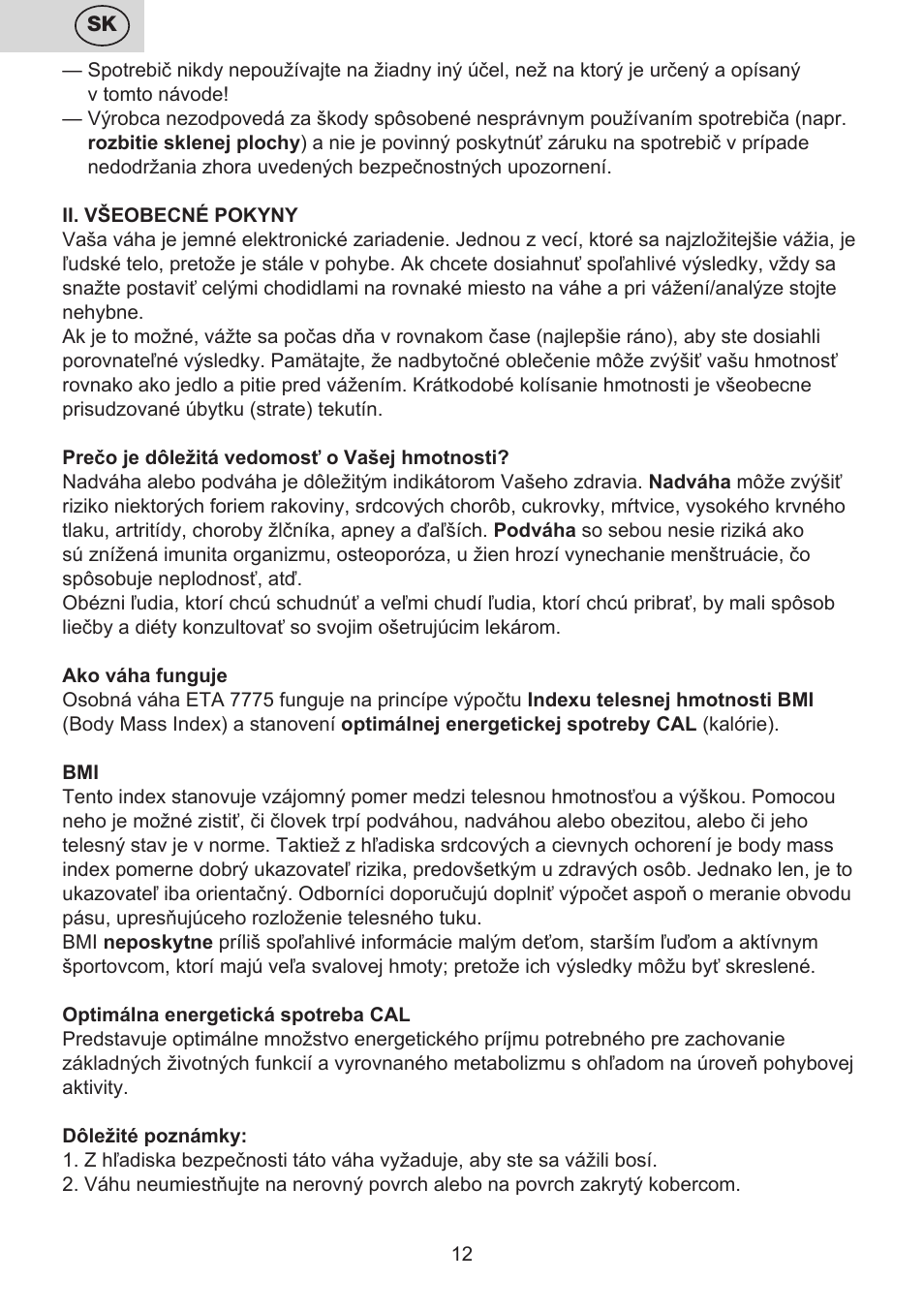 ETA Digitální osobní váha 7775 User Manual | Page 12 / 72