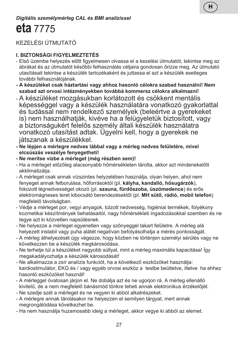 ETA Digitální osobní váha 7775 User Manual | Page 27 / 72